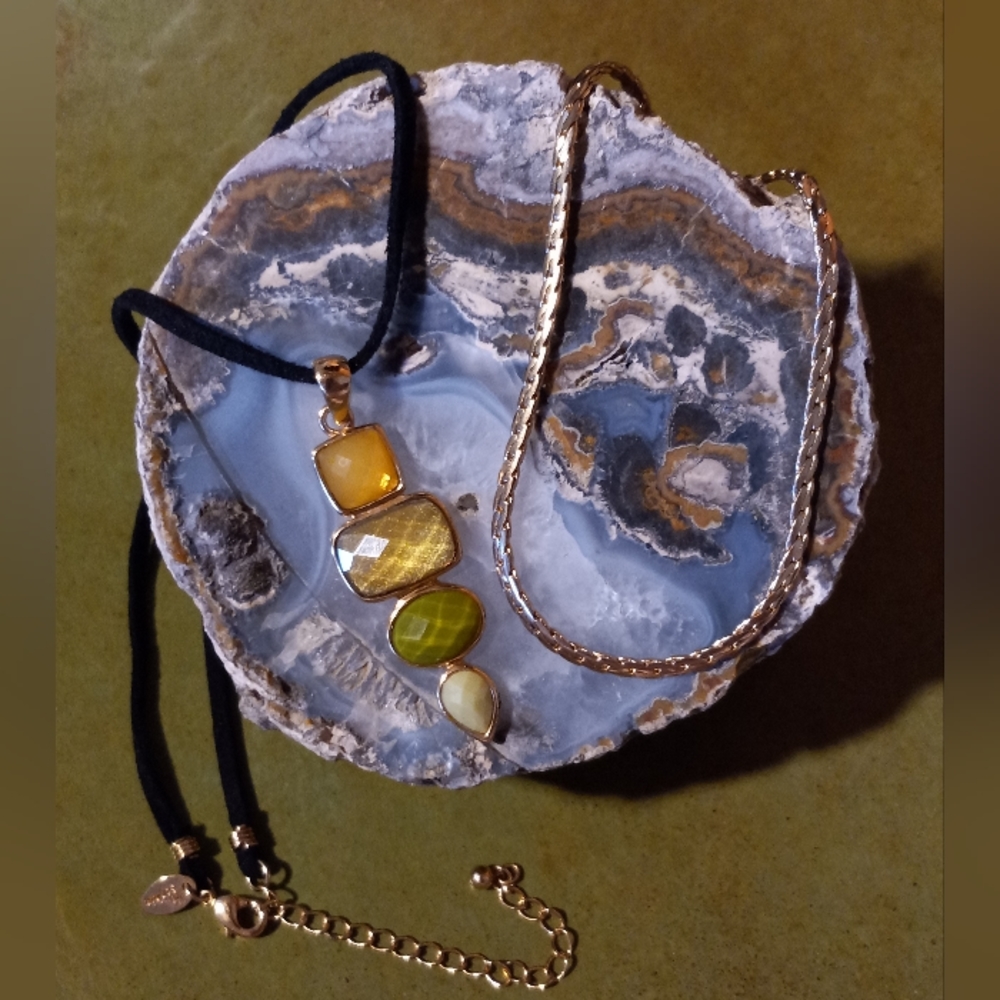 Necklace and Anklet - Green and Gold Tones
